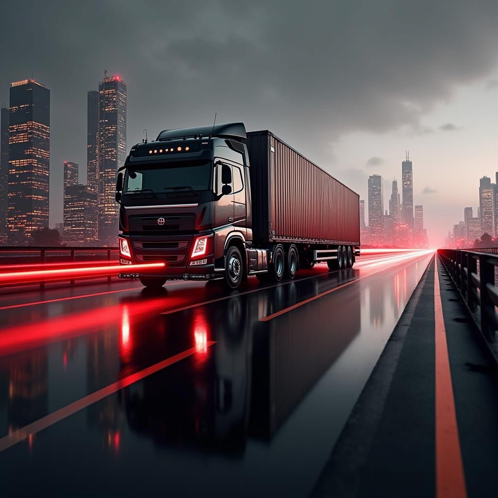 Carrier Line truck on the road at night